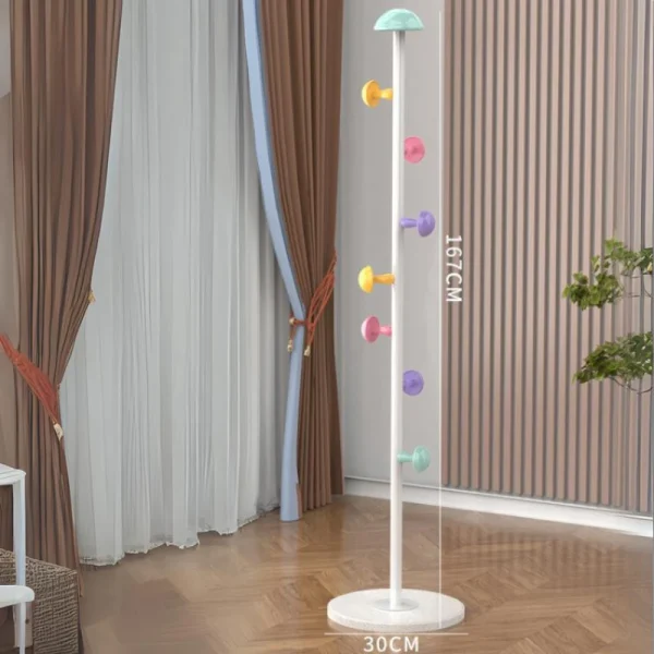 Cuier pentru haine, 7 carlige in forma de ciuperca, otel carbon, 167 x 30 cm, alb