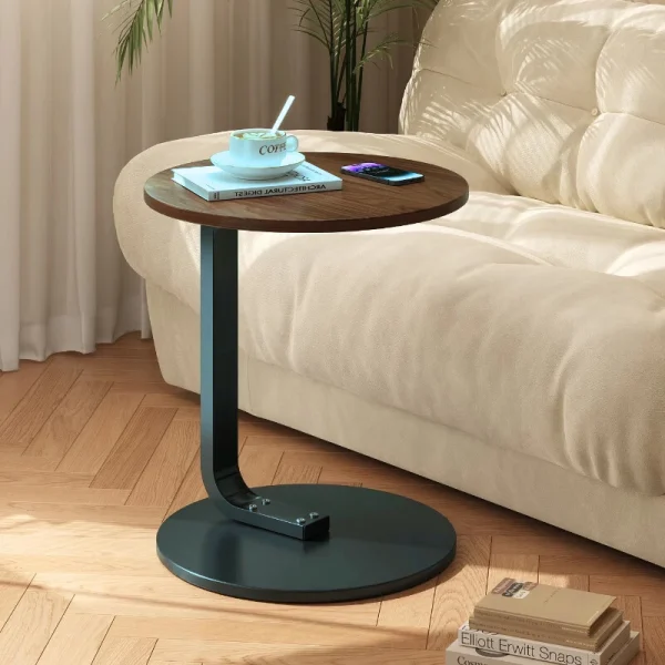 Masuta rotunda pentru cafea, MDF cu metal, 50 x 60 cm, maro cu negru, model 1