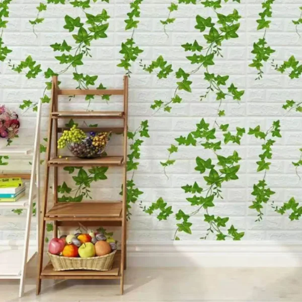 Set 10 buc Tapet 3D autoadeziv, 70x77 cm , imitatie caramida,  Frunze Iedera Alb/Verde