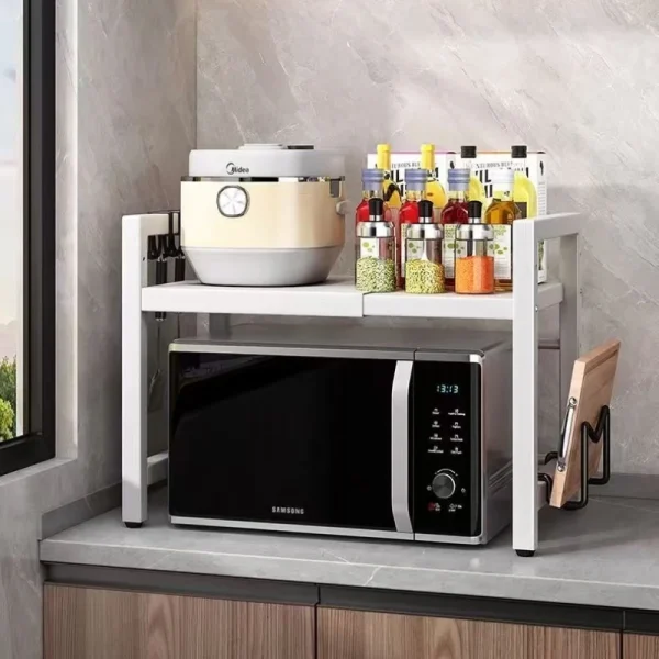 Raft extensibil pentru bucatarie, polita ajustabila pe inaltime, metal, 46 (H) x 36 (l) x 38-60 (L), alb