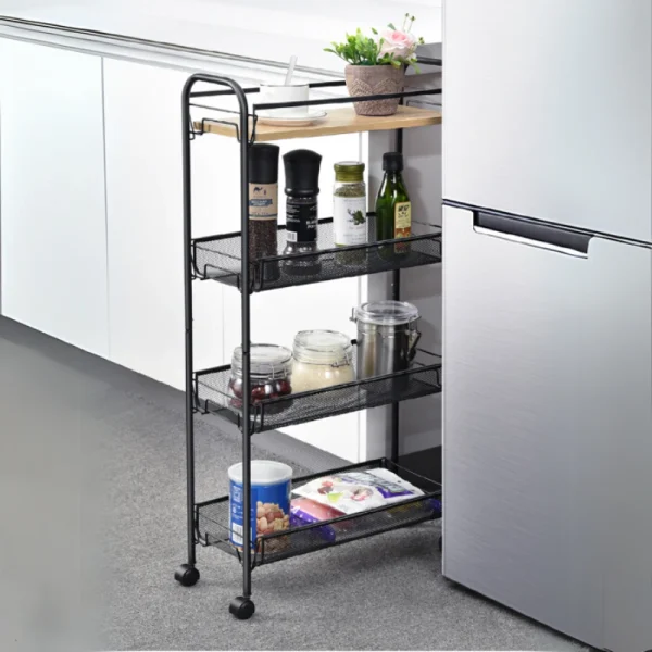 Raft slim metalic cu 4 nivele, 1 polita din MDF, rotativ 360°, 42 (L) x 26 (l) x 83 (H) c, negru