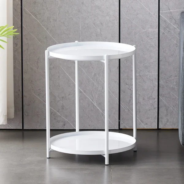 Masuta rotunda pentru cafea din metal, 2 nivele, 42 x 52 cm, alb