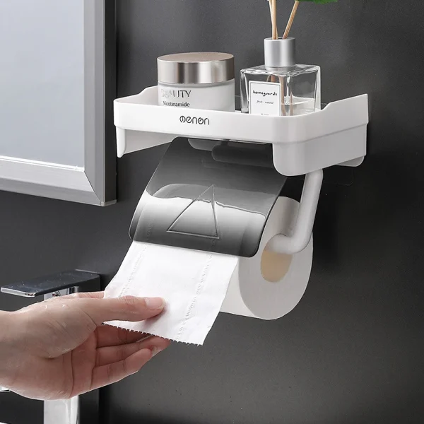 Suport multifunctional autoadeziv pentru hartie igienica, ABS, 12.7 x 9.5 cm, alb