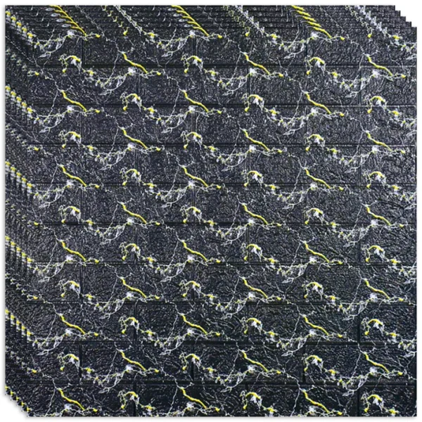 Set 20 buc Tapet 3D autoadeziv, 70x77 cm , imitatie caramida, Piatra Black/Gold