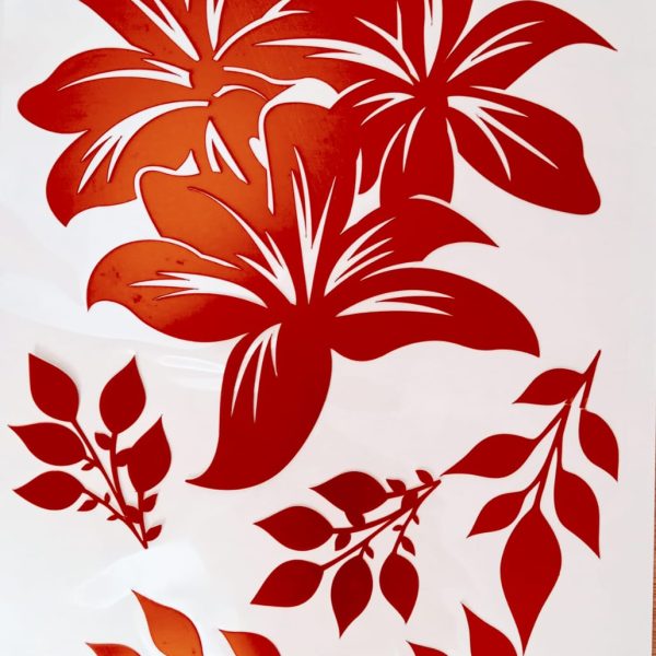 Sticker decorativ oglinda flori, longziming, Rosu, usor de instalat, 50x70 cm