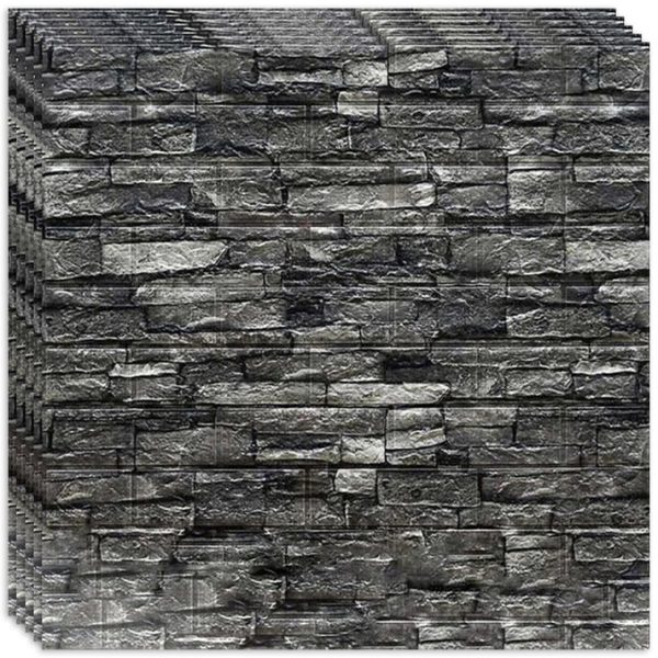 Tapet 3D autoadeziv, 70x77 cm , imitatie caramida, Piatra Gri / Antracid