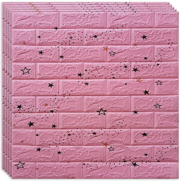 Set 20 buc Tapet 3D autoadeziv, 70x77 cm , imitatie caramida, Roz Stelute
