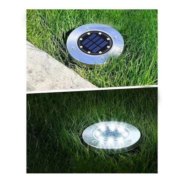 Set 4 lampi solare LED impermeabile din inox argintiu, 16 LED-uri per lampa, IP65, baterie 600 mAh