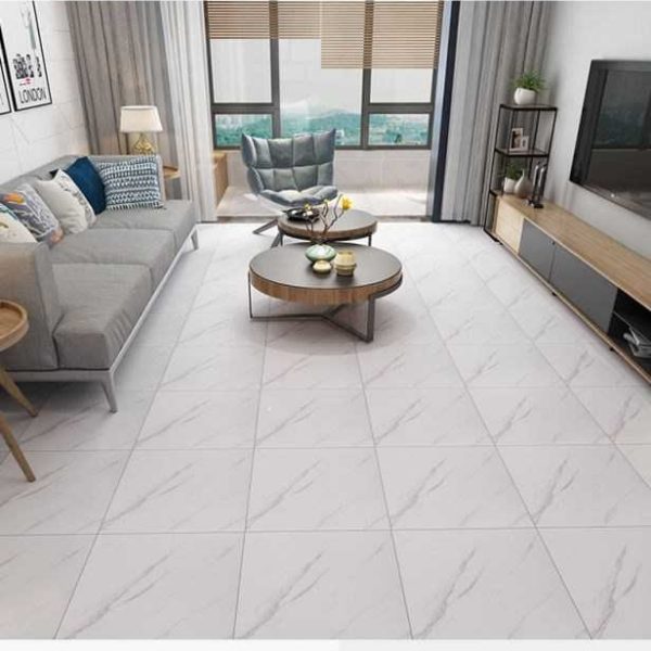 Set 24 placi autoadezive pentru podea, stil marmura alba, PVC, 45, 7 x 45, 7 cm, grosime 1, 4 mm, Acoperire 5mp