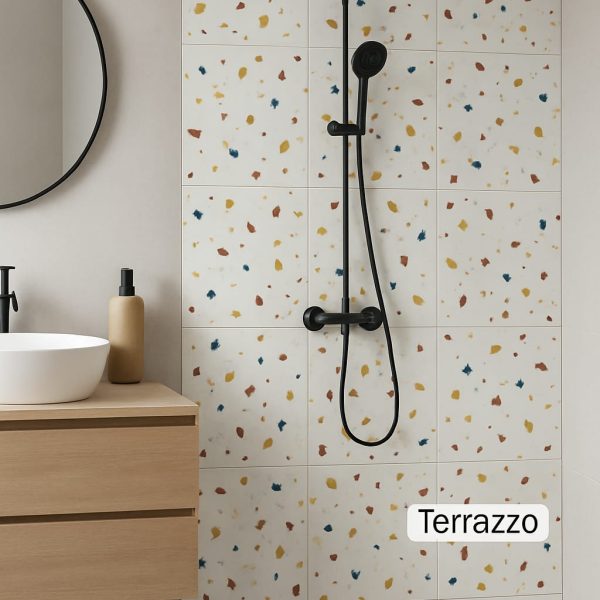 Set 10 bucati Panou imitatie Marmura Terrazzo AD-027 decorativa autoadeziva , waterproo usor de montat, rezistent la caldura, adeziv puternic, 30×60 cm, 2 mm grosime