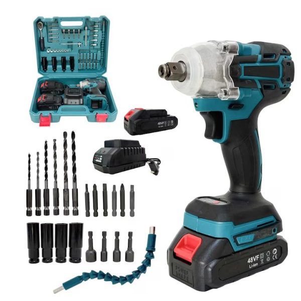 Trusa Masina de Insurubat cu Impact fara fir, cu 40 accesorii si 2 Acumulatori, 350Nm, 48VF, statie incarcare, valiza inclusa