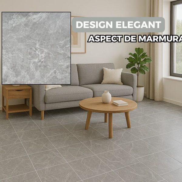 Set 24 placi autoadezive  pentru podea, stil marmura gri, PVC, 45, 7 x 45, 7 cm, grosime 1, 4 mm, Acoperire 5mp