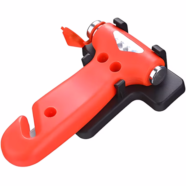 Ciocan 3 in 1 de urgenta profesional, cutter pentru taierea centurii de siguranta, ABS, rosu