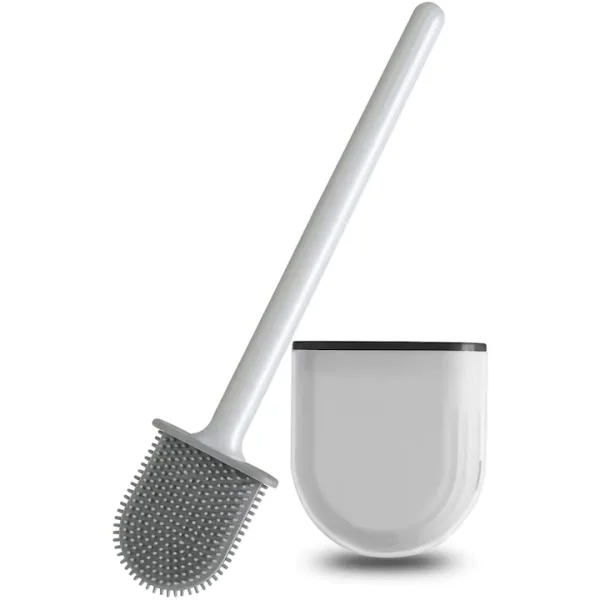 Perie WC din silicon pentru toaleta, cap flexibil, aspect modern, autoadeziv pe perete