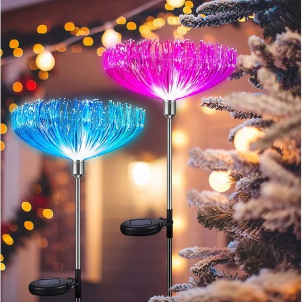 Set 2 Lampi Solare Decorative  pentru Gradina Design Palmier/Jellyfish, LED RGB Multicolor, 8 Moduri